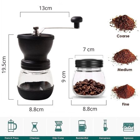 Manuel Cam Hazneli Kahve ve Baharat Öğütücü  – Yedek Cam Hazneli Baharat ve Kahve Çekirdek Değirmeni (5468)