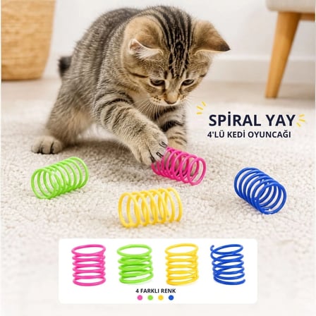 4&amp;#39;lü Renkli Spiral Yay Kedi Oyuncağı, Esnek ve Hareketli Eğlenceli Kedi Oyun Seti (5468)