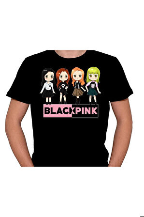 Chibi Black Pink Kore Korea Tişört Unisex T-shirt