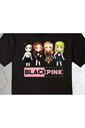 Chibi Black Pink Kore Korea Tişört Çocuk T-shirt