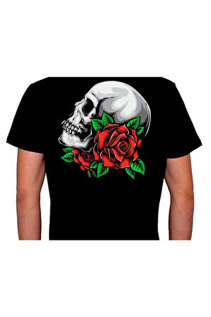 Kuru Kafa Skull Rose Gun's Tişört Unisex T-shirt