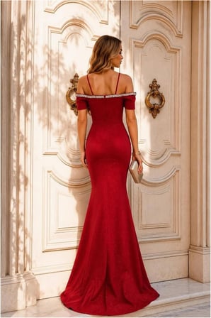 BŞK VİRGO Carmen Elbise Kollu Kısa Abiye Yaka Balık Kesim · Renk: Zümrüt · Beden: M BSK2026