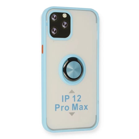 BŞK VİRGO iPhone 12 Pro Max Kılıf Montreal Yüzüklü Silikon Kapak - Buz Mavi BSK2026