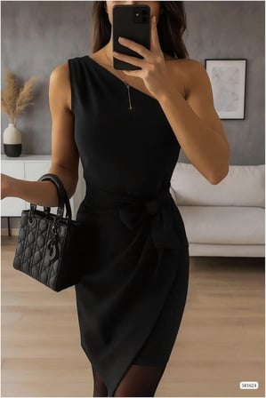 BŞK VİRGO Krep Elbise Omuz Tek Kuşaklı Kumaş · Renk: Saks · Beden: M BSK2026
