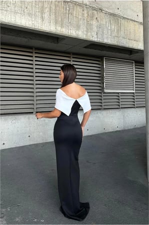 BŞK VİRGO Kayık Taş Abiye Yaka Elbise Maxi Detaylı · Renk: Siyah · Beden: XL BSK2026