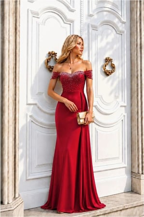 BŞK VİRGO Saten Elbise Maxi Abiye Yaka Carmen Kumaş · Renk: Zümrüt · Beden: XL BSK2026