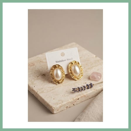 Bşk Virgo 316L Gold Renk Gold Renk Vintage Beyaz İncili Model Küpe BSK2026