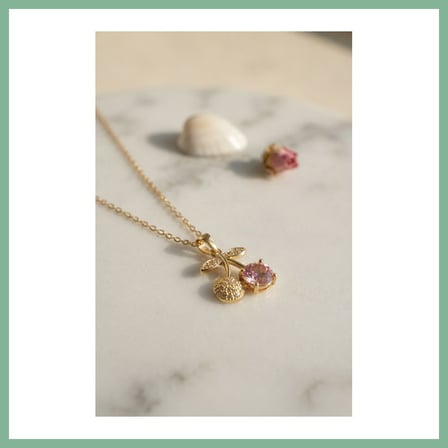 Bşk Virgo 316L Çelik Zincir Gold Renk Pembe Kiraz Model Kolye BSK2026