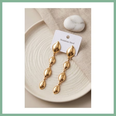 Bşk Virgo 316L Çelik Gold Renk Yaprak Motifli Uzun Tasarım Küpe BSK2026