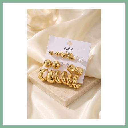 Bşk Virgo Gold Renk Metalik Kaplamalı Karışık Model Detaylı CCB 9 Çift Küpe Seti BSK2026
