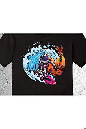 Summer Astronaut Surfing In Space Beach Waves Tişört Çocuk T-shirt