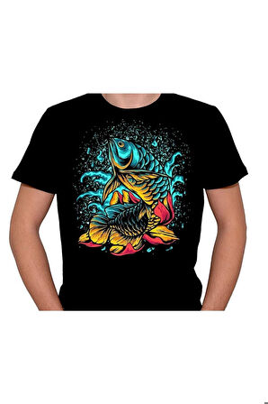 Fish Balık Retro Koi Balığı Tişört Unisex T-shirt