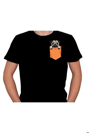 Pug Dog Köpek Rıfkı Cep Logo Tişört Unisex T-shirt