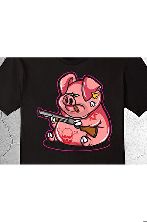 Çizgi Domuz Pig Vector Tişört Çocuk T-shirt