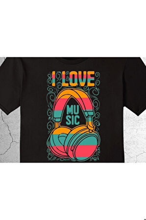 I Love Müsic Müzik Kulaklık Tişört Çocuk T-shirt