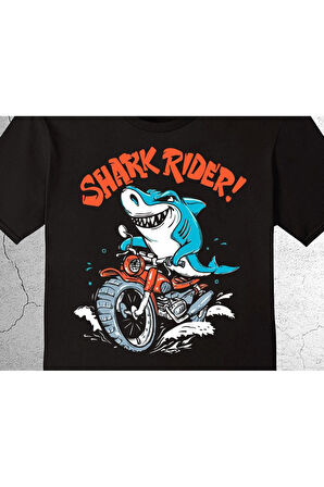 Shark Rider Köpekbalığı Sürücü Motor Motorsiklet Tişört Çocuk T-shirt