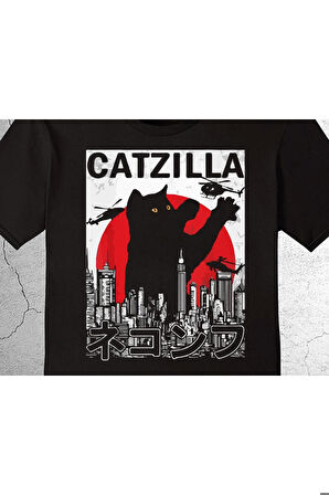 Cat Kedi Catzilla Japanese Godzilla Tişört Çocuk T-shirt