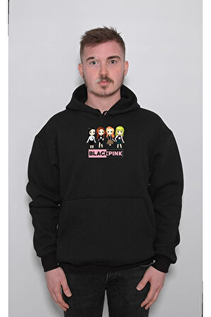 Chibi Black Pink Kore Korea Sweatshirt Unisex Kapüşonlu Hoodie