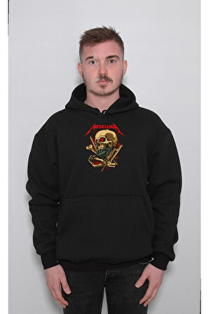 Metallica Kuru Kafa Skull Rock'n Roll Sweatshirt Unisex Kapüşonlu Hoodie