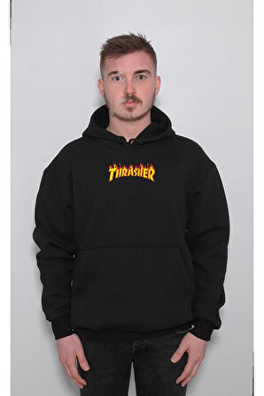 Trasher Magazine Logo Alev Sweatshirt Unisex Kapüşonlu Hoodie