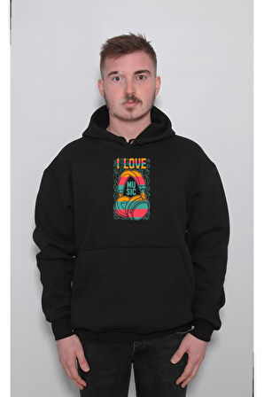 I Love Müsic Müzik Kulaklık Sweatshirt Unisex Kapüşonlu Hoodie