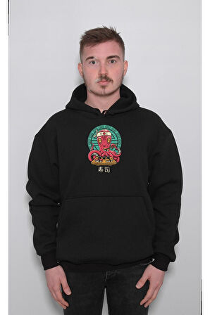 Octo Sushi Bar Ahtapot Suşi Sweatshirt Unisex Kapüşonlu Hoodie