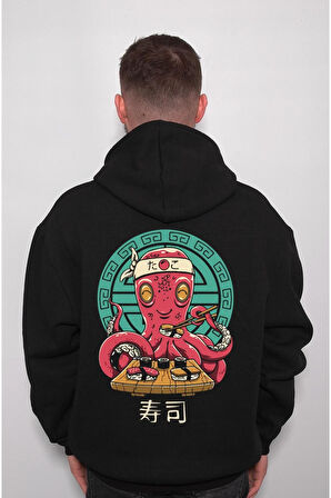 Octo Sushi Bar Ahtapot Suşi Sweatshirt Unisex Kapüşonlu Hoodie