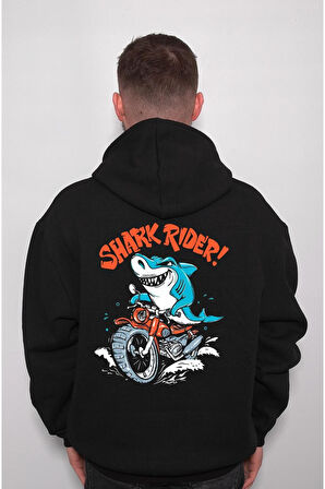 Shark Rider Köpekbalığı Sürücü Motor Motorsiklet Sweatshirt Unisex Kapüşonlu Hoodie