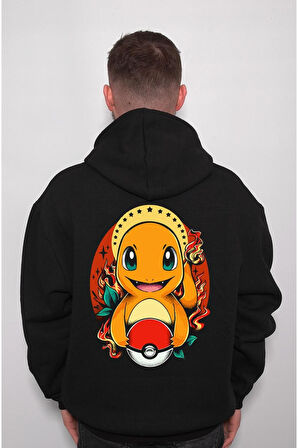 Pokemon Charmander Alev Topu Sweatshirt Unisex Kapüşonlu Hoodie