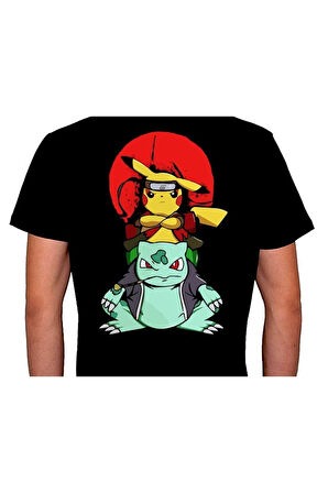 Naruto Pikachu Balbazar Bulbasaur Anime Ninja Japanese Tişört Unisex T-shirt