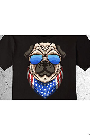 Pug Güneş Gözlüğü Amerkan Bayrağı Flag Tişört Çocuk T-shirt