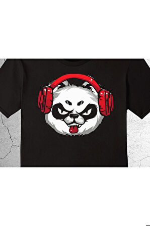 Panda Bear Music Müzik Kulaklık Retro Tişört Çocuk T-shirt