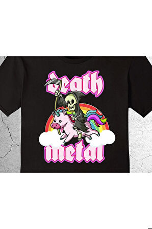 Death Metal Rock Unicorn Tek Boynuz Music Tişört Çocuk T-shirt