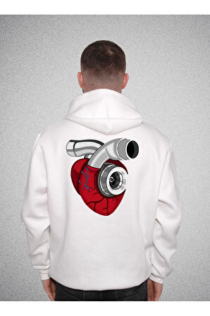 Kalp Heart Motor Turbo Araba Car Modifiye Sweatshirt Unisex Kapüşonlu Hoodie