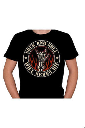 Rock And Roll Will Never Die Metal Müzik Music Tişört Unisex T-shirt