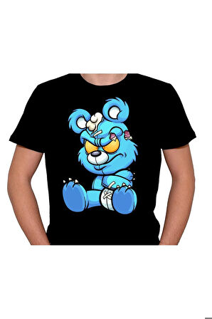 Angry Cartoon Blue Teddy Bear Tişört Unisex T-shirt