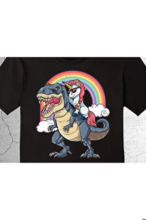 Dinazor Dinasour Unicorn Gökkuşağı Rainbow Tişört Çocuk T-shirt