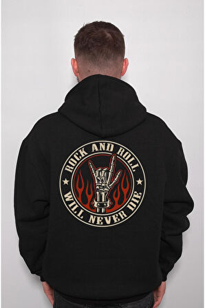 Rock And Roll Will Never Die Metal Müzik Music Sweatshirt Unisex Kapüşonlu Hoodie