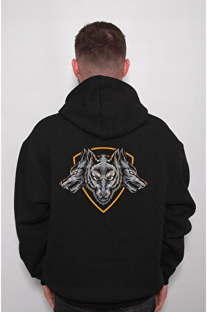Wolf Kurt 3 Kafa Kurt Bozkurt Sweatshirt Unisex Kapüşonlu Hoodie