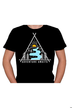 Adventure Awaits Kamp Çadır Doğa Tişört Unisex T-shirt