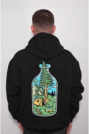 Doğa Camping Çadır Kamp Ateş Doğal Yaşam Şişe Bootle Sweatshirt Unisex Kapüşonlu Hoodie