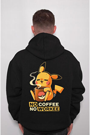 Pokemon Pikachu Pikaçu No Coffee No Workee Sweatshirt Unisex Kapüşonlu Hoodie