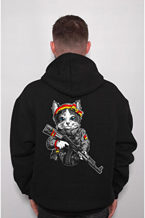 Asker Solider Cat Kedi Warrior Savaşçı Sweatshirt Unisex Kapüşonlu Hoodie