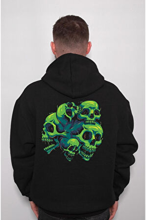 Skull Die Kuru Kafalar Green Skull Sweatshirt Unisex Kapüşonlu Hoodie