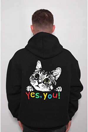Sevimli Kedi Cute Cat Yes You Evet Sen Sweatshirt Unisex Kapüşonlu Hoodie
