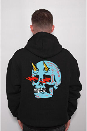 Skull Kuru Kafa Şimşek Unicorn Sweatshirt Unisex Kapüşonlu Hoodie