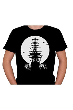 Gemi Titanic Dolunay Sefer Yelkenli Korsan Deniz Tişört Unisex T-shirt
