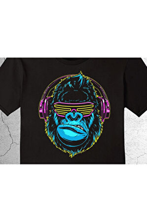 Goril Gorilla Maymun Dj Monkey Kulaklık Tişört Çocuk T-shirt