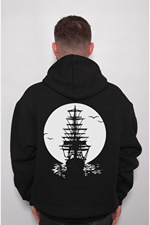 Gemi Titanic Dolunay Sefer Yelkenli Korsan Deniz Sweatshirt Unisex Kapüşonlu Hoodie
