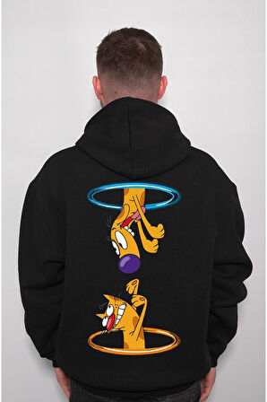 Cat Dog Ikizler Birleşik Kedi Köpek Çizgi Dizi Animal Sweatshirt Unisex Kapüşonlu Hoodie